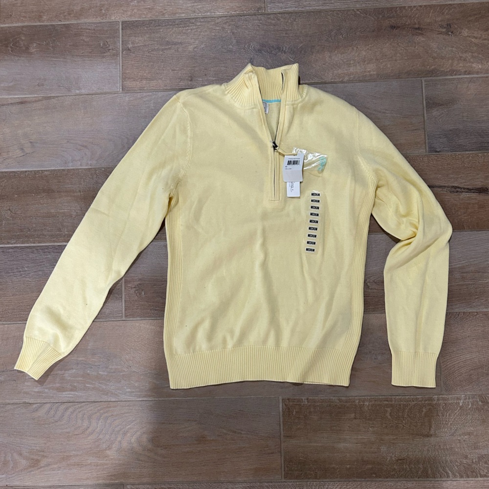 Foxcroft Light Yellow Half-Zip Turtleneck Sweater 100% Supima Cotton
